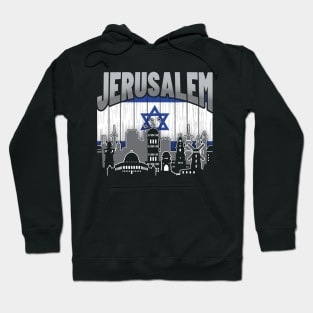 Jerusalem Israel Skyline Vintage Israeli Flag Hoodie